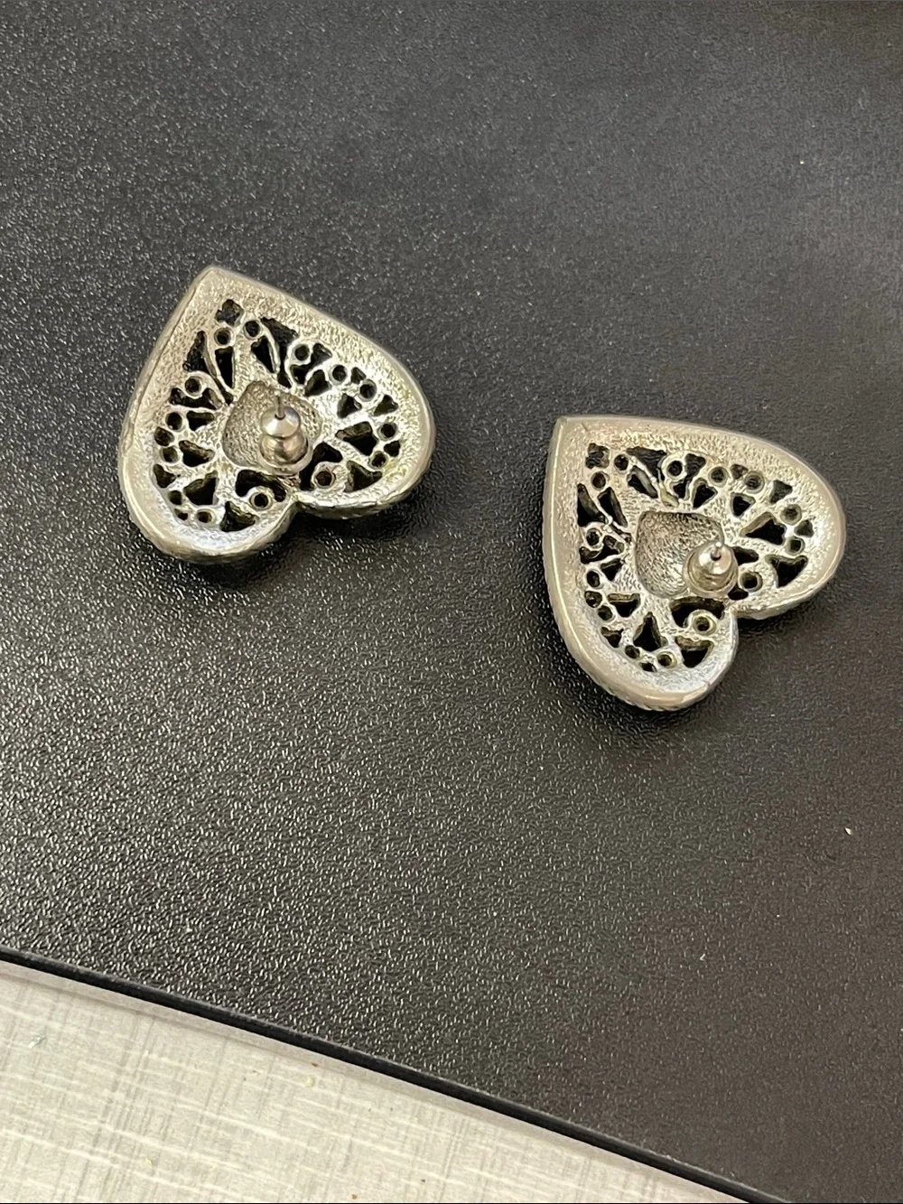 Sterling-Style Heart Filigree Earrings with Green Center